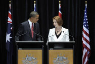 16 de Novembro de 2011- O Presidente dos EUA e a primeira-ministra da Austrália anunciam acordo na área da defesa, dado que os EUA tentam controlar a influência da China na região.