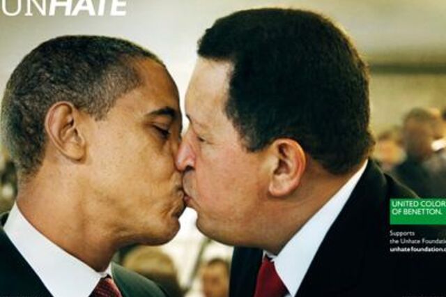 Campanha da Benetton p&otilde;e Barack Obama a beijar l&iacute;der chin&ecirc;s