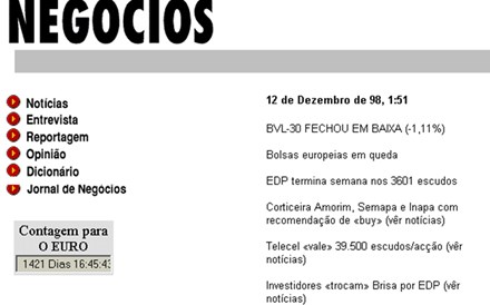 Negócios nasceu há 20 anos na Internet. Recorde as homepages