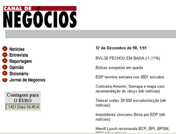 Negócios Online Homepage História 1997
