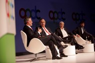 Armando Almeida, da PT Portugal, Francisco Lacerda, CTT, Mário Vaz, Vodafone, e Miguel Almeida, da Nos, no debate do Estado da Nação.