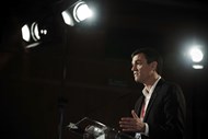 Pedro Sánchez, líder do PSOE, na conferência da Aliança Progressista