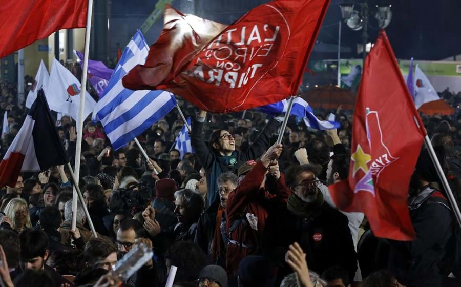 Apoiantes do Syriza festejam os resultados eleitorais