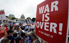 manifestações, japão, tóquio, defesa, guerra