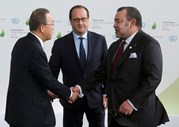 Ban Ki-moon, François Hollande e o Rei de Marrocos Maomé VI.