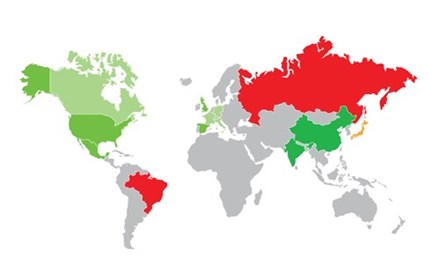 Mapa: Rússia e Brasil pressionam economia mundial