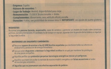 Anúncio de emprego oferece lugar de primeiro-ministro em Espanha