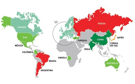 Mapa: Mundo cresce menos em 2016 e 2017