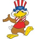 A águia Sam, com as cores da bandeira dos Estados Unidos, foi a mascote dos Jogos de Los Angeles de 1984. Inicialmente era para ser um urso, emblema da Califórnia, ideia que caiu pelo facto desse animal ter sido o símbolo dos Jogos de Moscovo. Foi criada por C. Robert Moore, da Walt Disney Productions.