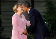 Estados Unidos, 18 de Maio de 2012. Obama e Merkel encontram-se no âmbito de uma cimeira do G8 em Camp David, Maryland.