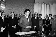 1985 -  Os ministros durante a tomada de posse do novo Governo 