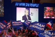 Na sede da Frente Nacional, quando as primeiras projecções colocaram Marine Le Pen na segunda volta