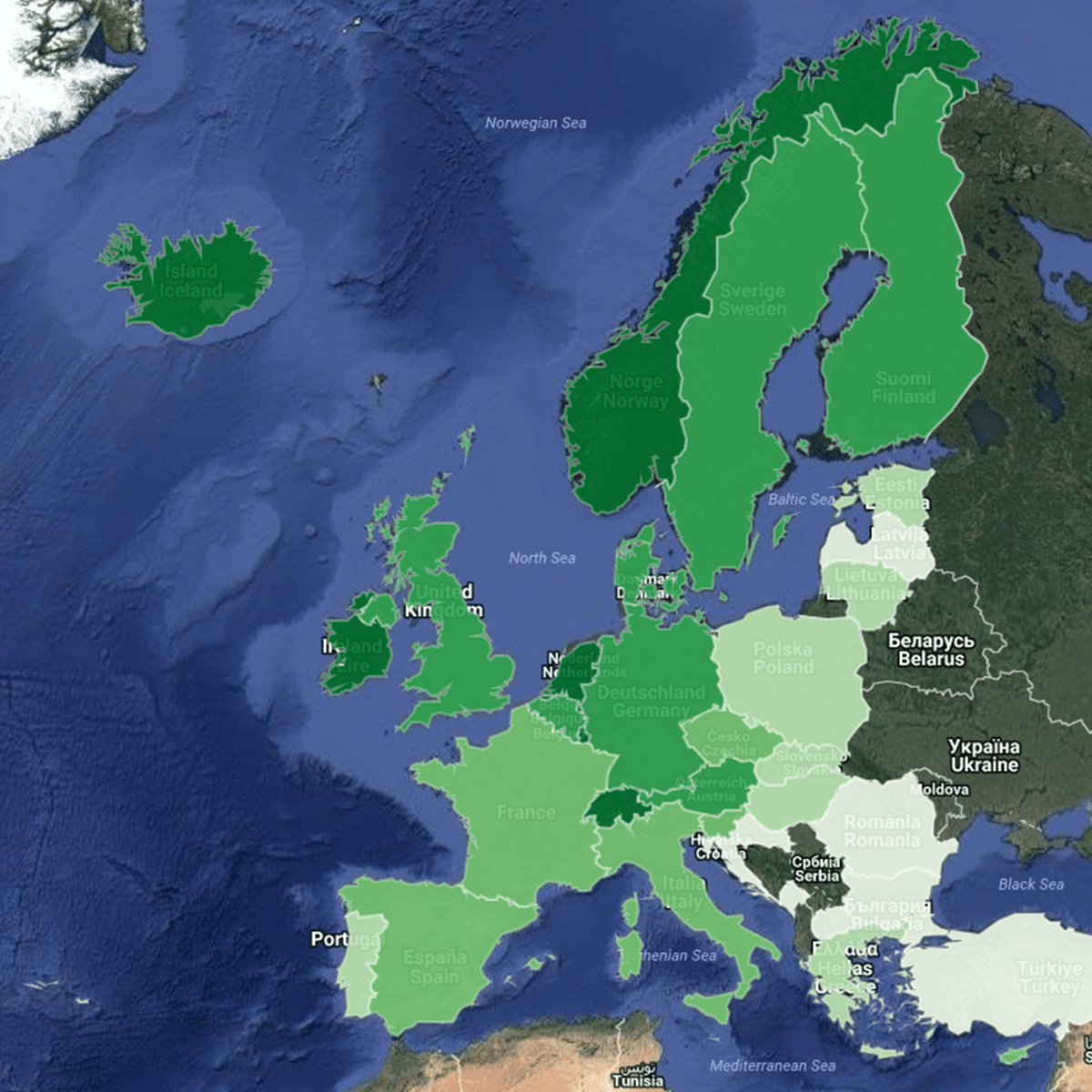 Mapa de Espanha e países vizinhos - Mapa de Espanha e países vizinhos (Sul  da Europa - Europa)