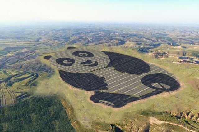 Panda gigante acolhe novo parque solar chinês