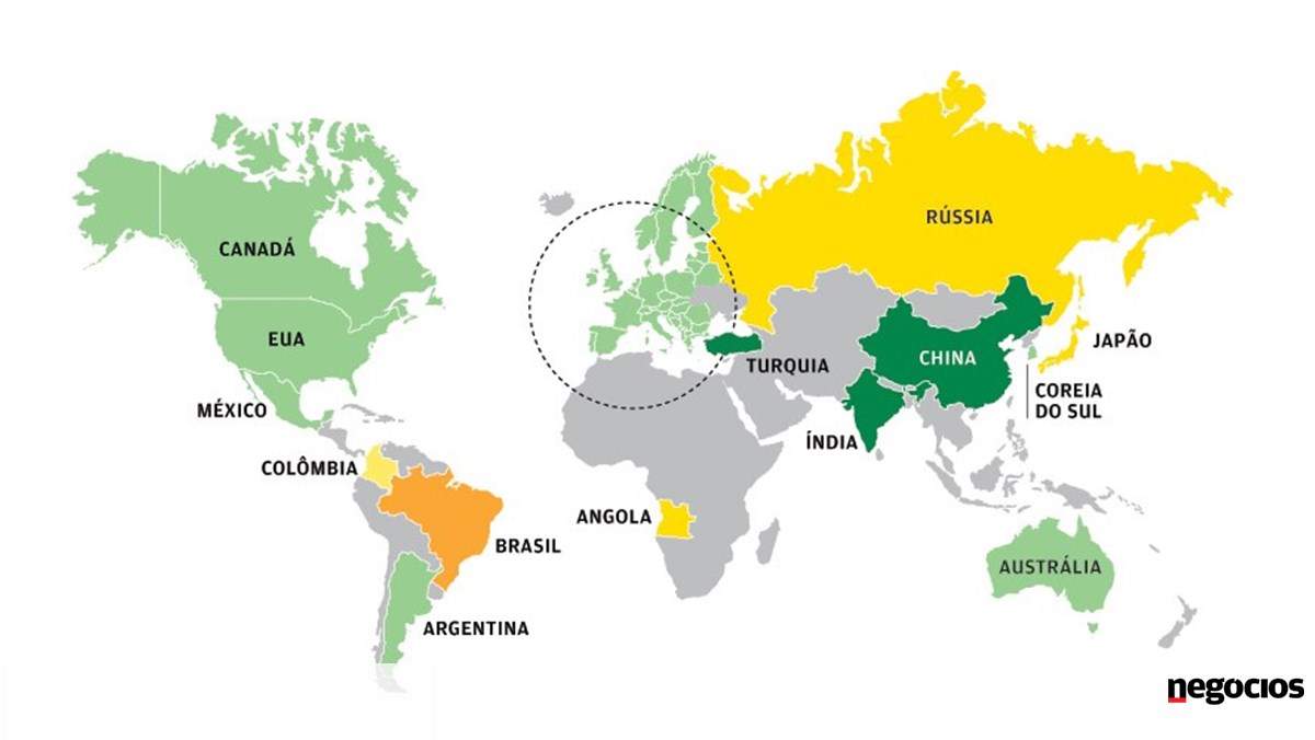 Mapa: Portugal a meio da tabela no crescimento mundial