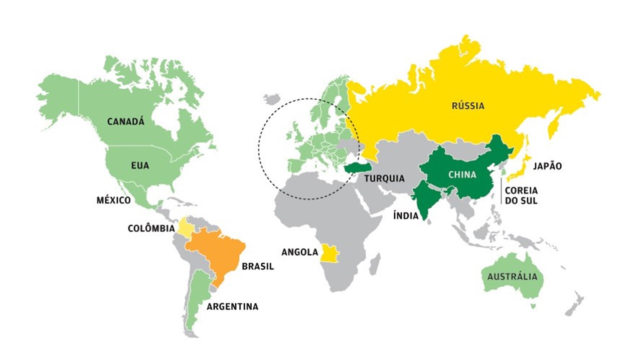 Mapa: Portugal a meio da tabela no crescimento mundial