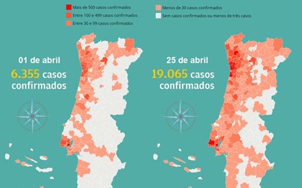 Mapa: Como a covid-19 se propagou por Portugal em abril