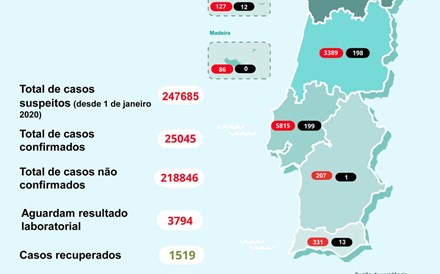 Portugal com mais de 25 mil casos de covid-19. Óbitos com menor aumento desde 6 de abril