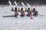 Emanuel Silva, João Ribeiro, Messias Baptista e David Varela ficaram em oitavo em K4 500 na canoagem.