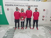 A equipa de dressage portuguesa - Maria Caetano, Rodrigo Torres e João Torrão (na foto aparece Carlos Pinto, suplente) - ficou na oitava posição.