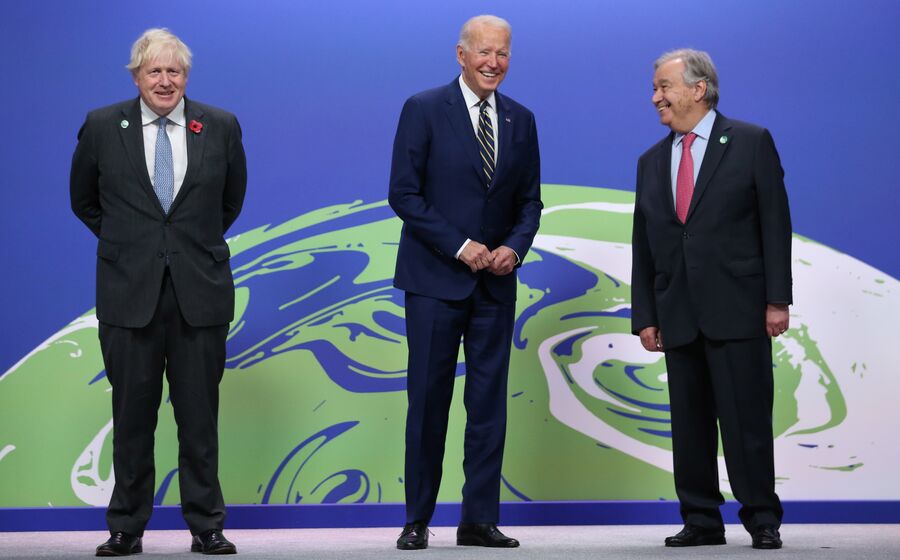 Boris Johnson, Biden e Guterres na COP26