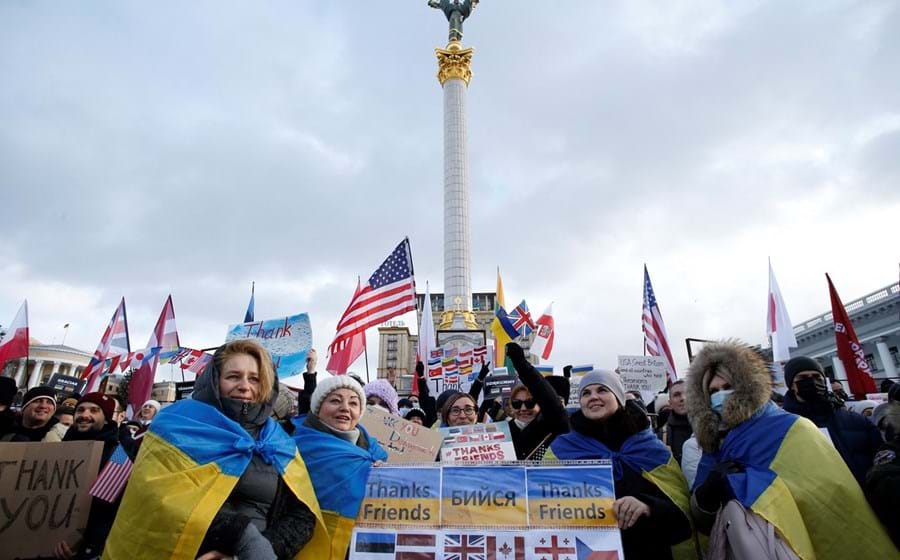 Os ucranianos saíram ontem à rua para agradecer o apoio do Ocidente, e, em particular, dos Estados Unidos.