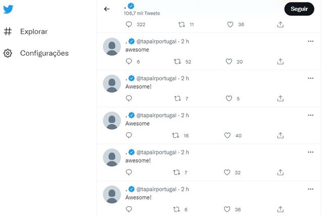 Conta da TAP no Twitter foi pirateada