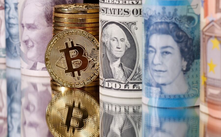 bitcoin e notas, cripto, libra, dólar