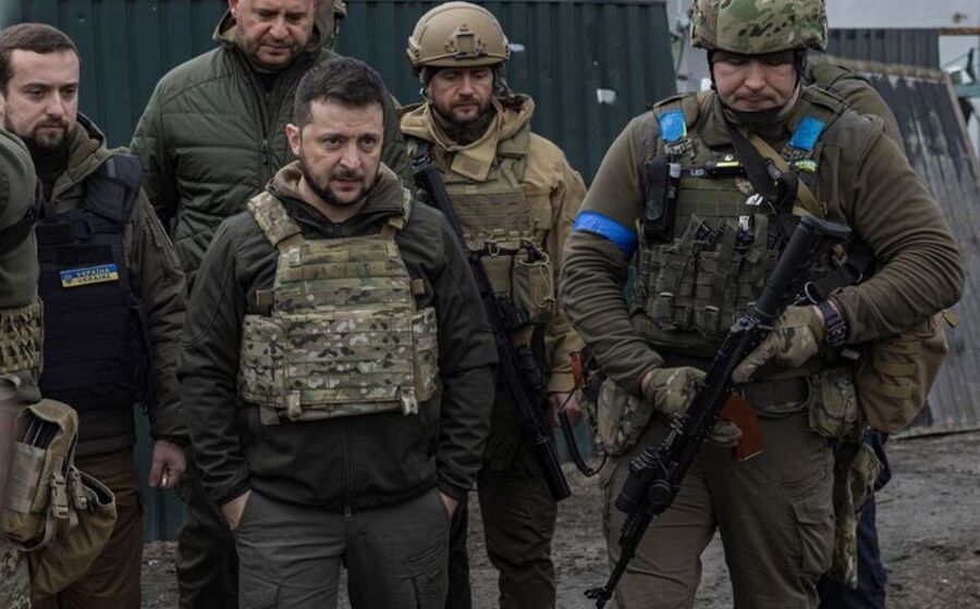 Zelensky em Bucha, Ucrânia, 4 abril 2022