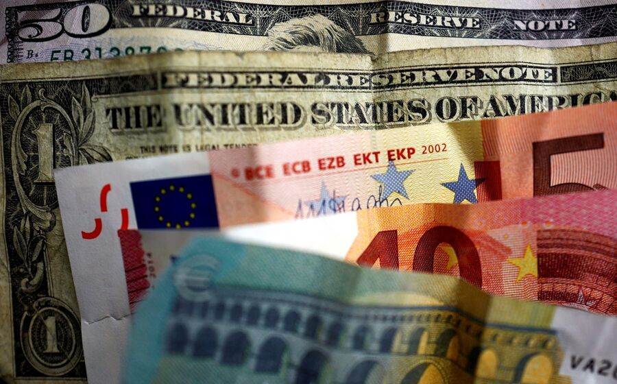 moeda, notas, euros, dólares