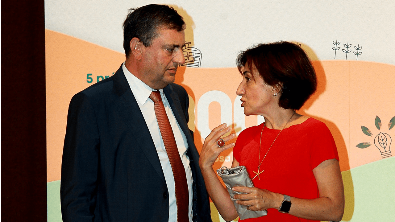 Licínio Pina, presidente do Grupo Crédito Agrícola, com Maria do Céu Antunes, ministra da Agricultura  e da Alimentação