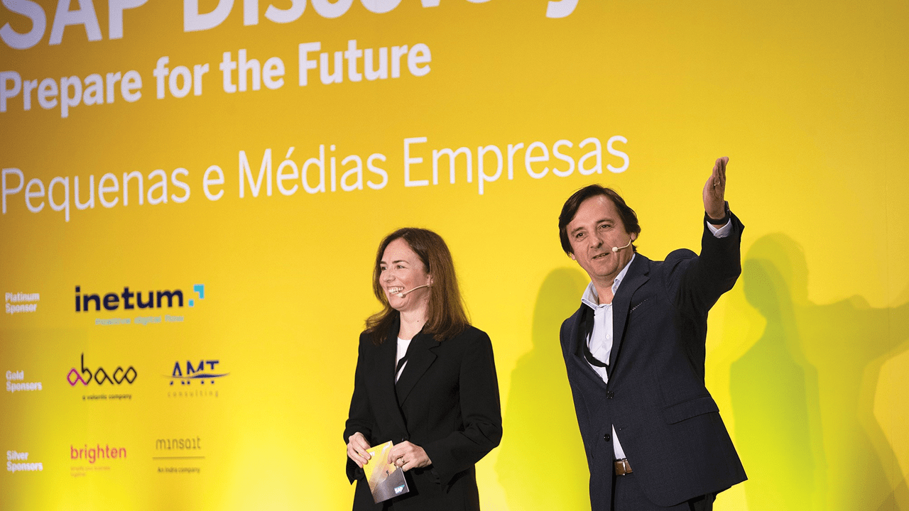 Céu Mendonça, Diretora de Canal e Midmarket, e Luís Urmal Carrasqueira, Diretor-geral da SAP Portugal, estiveram na sessão de abertura do evento