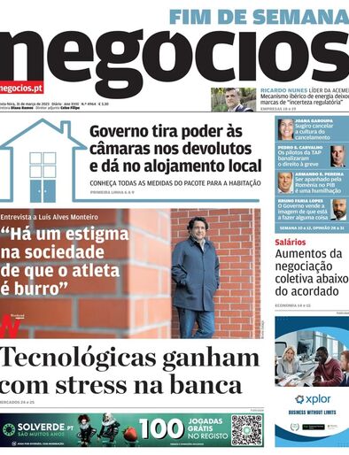 Primeira página do Negócios de 31 de março de 2023