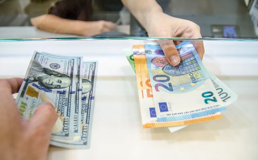 dólar, euro, notas, moeda, divisas