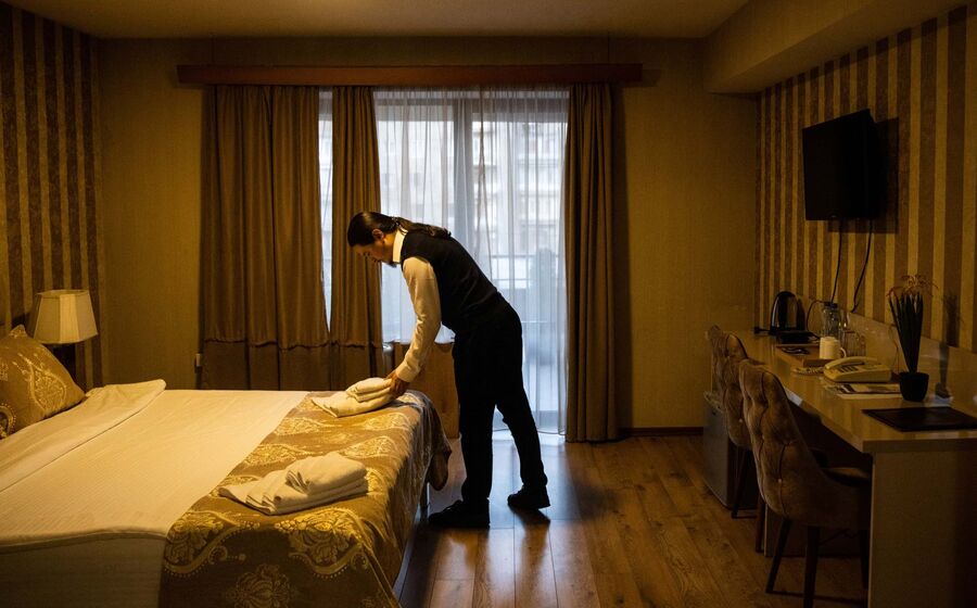 trabalhador, trabalho, quarto hotel, hotelaria 