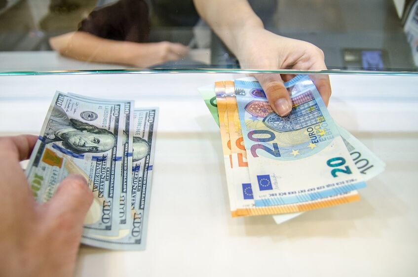 dólar, euro, notas, moeda, divisas