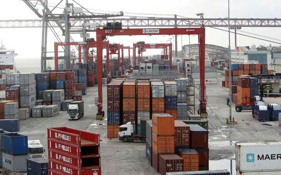 comercio, exportações, contentores, barcos, embarcações