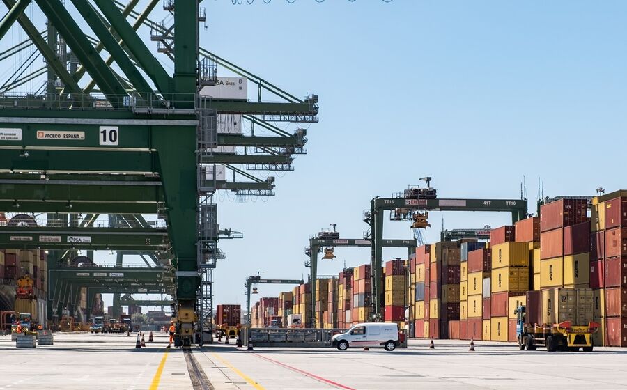 contentores, exportações, comércio, mercadorias