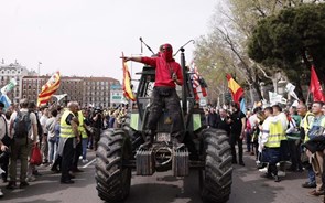 Agricultores em protesto. Centenas de pessoas e dezenas de tratores no centro de Madrid