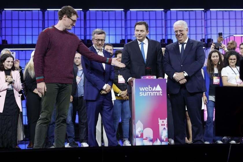 Carlos Moedas, Luís Montenegro, Paddy Cosgrave e Pedro Reis na cerimónia de abertura da Web Summit 2024 