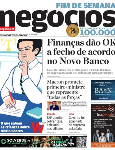 Primeira página do Negócios de 6 de dezembro de 2024