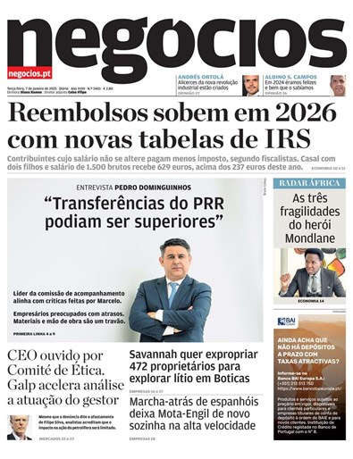 Primeira página do Negócios de 7 de janeiro de 2025