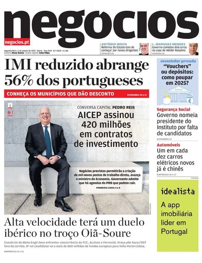 Primeira página do Negócios de 6 de janeiro de 2025