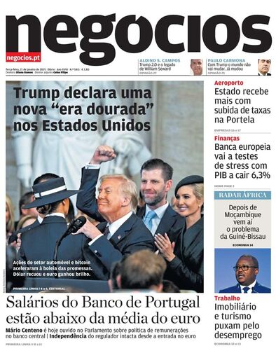 Primeira página do Negócios de 21 de janeiro de 2025