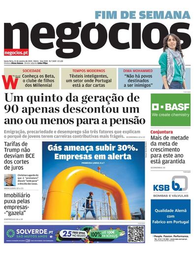 Primeira página do Negócios de 31 de janeiro de 2025