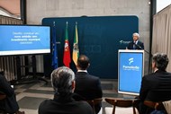 O presidente da Câmara de Famalicão, Mário Passos, na sessão de apresentação das linhas gerais do projeto do novo estádio municipal. 