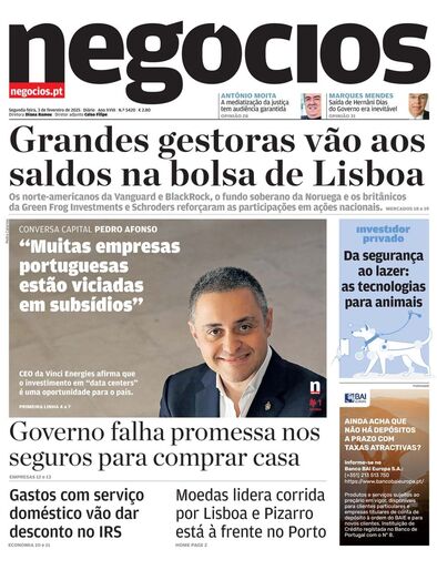 Primeira página do Negócios de 3 de fevereiro de 2025