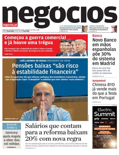 Primeira página do Negócios de 4 de fevereiro de 2025