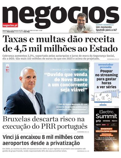 Primeira página do Negócios de 10 de fevereiro de 2025