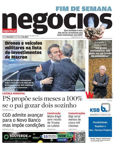 Primeira página do Negócios de 28 de fevereiro de 2025